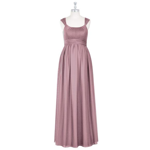 Azazie Pink Melanie Empire Formal Bridesmaid Maxi Floor Length Dress Wmns 12 - Picture 1 of 16